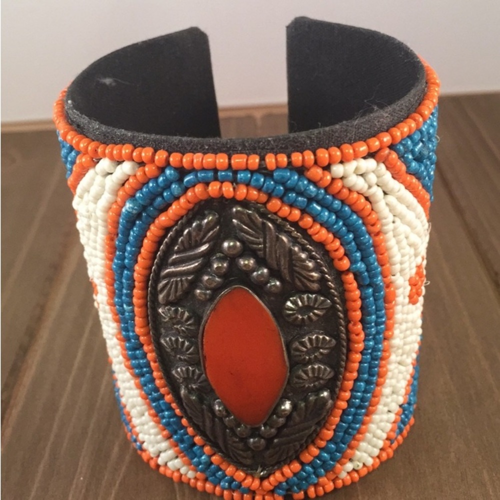 🌵 Southwestern Beaded Adjustable Cuff Bracelet EUC